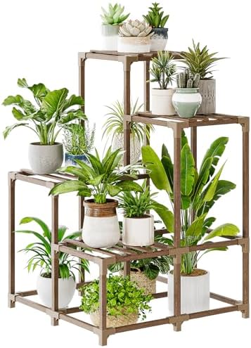 Bamworld Corner Plant Stand Indoor Outdoor Plant Shelf Small Plant Table