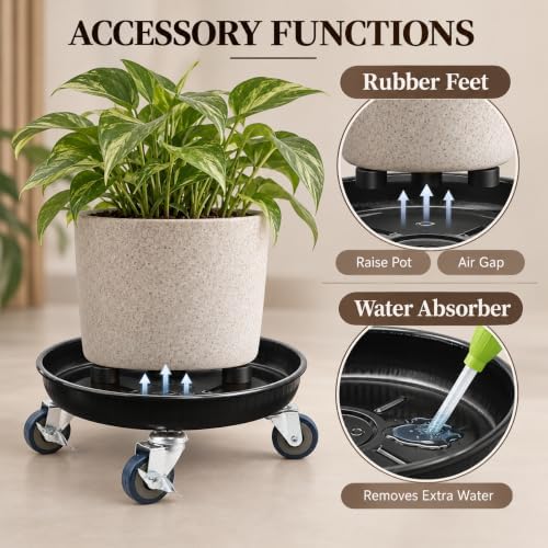 1 Pack 12.2 Inch Metal Plant Caddy, Black
