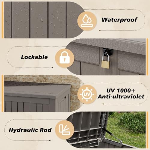 Fancyango 330 Gallon Large Outdoor Storage Deck Box Waterproof, Grey