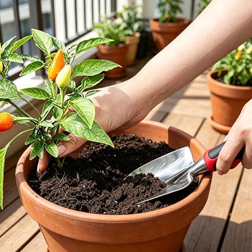 Stainless Steel Garden Tool Set，3 Pieces, Including Hand Shovel & Transplant Shovel & Hand Rake with Non-Slip Soft Ergonomic Handle (red)