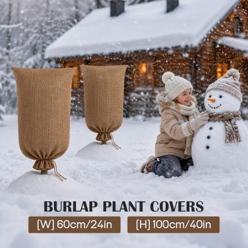 3 Pack 24” × 40” Burlap Winter Plant Cover Bags with Drawstring