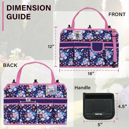 KUNN 5 Gallon Bucket Tool Organizer 18-Pocket Heavy-Duty Bucket Caddy with Hangable Handle & Comfort Grip Pad | Gardening Tool Bag, Garden Organizer Storage Bag Accessory for Gardeners, Purple
