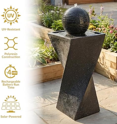 Sunnydaze 32" Solar Water Fountain with LEDs & 4 hrs Battery Backup, Black