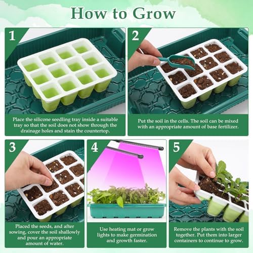 10pcs Reusable Seed Starter Tray, 120 Cells Seed Starter Kit, Silicone Seedling Starter Trays for Starting Plant Seeds with Flexible pop-Out Cells, Indoor Gardening Plant Germination Trays