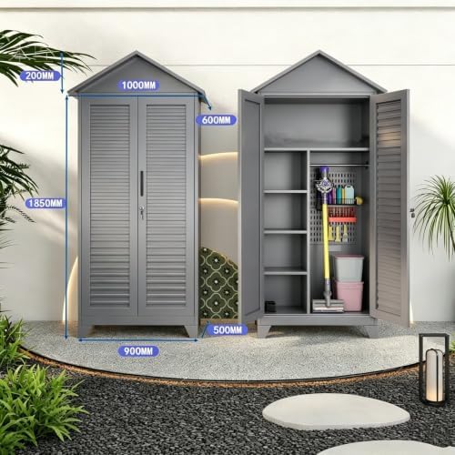 Large Steel Outdoor Tool Storage Shed with Sloped Roof, Gray