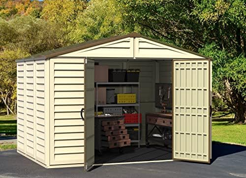 Woodbridge Plus 10.5 Ft. x 8 Ft. Vinyl Garden Storage Shed | Made of Fire Retardant PVC Resin, All-Weather, Waterproof Outdoor Solution, Store Bikes, Tools, BBQ, | Strong Structure, Maintenance Free