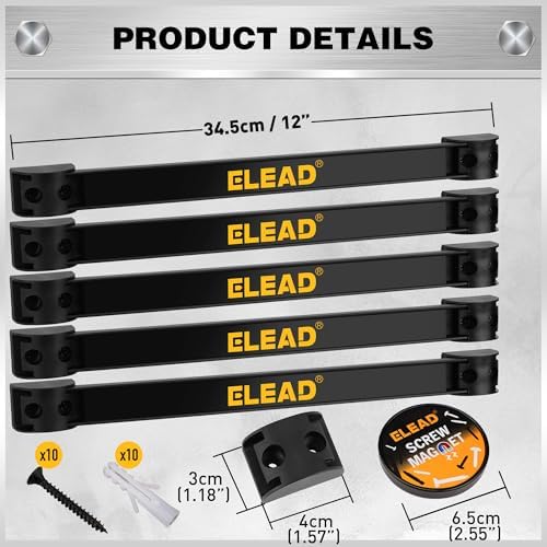6-Piece 12" Magnetic Tool Holder Storage Organizer - Wall Mount Rack Garage Organization Power Magnet Hanger Workbench Board Slatwall Van Organizers Mounted Hanging Strip