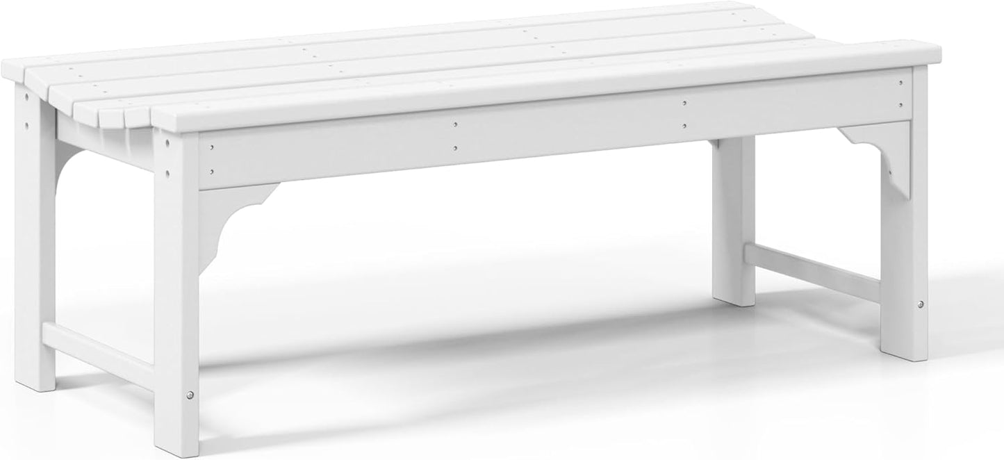 WestinTrends Malibu Outdoor Bench, All Weather Resistant Poly Lumber Backless Patio Garden Bench, Adirondack Curved Bench Seat for Comfort, White