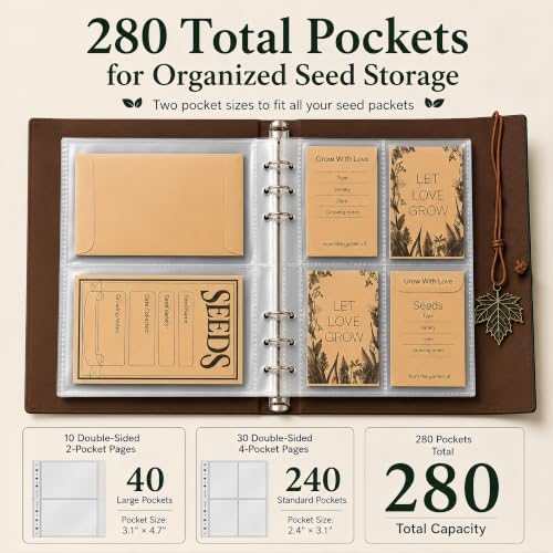 Garden Seed Storage Organizer Binder for Various Size Seed Packets-Green