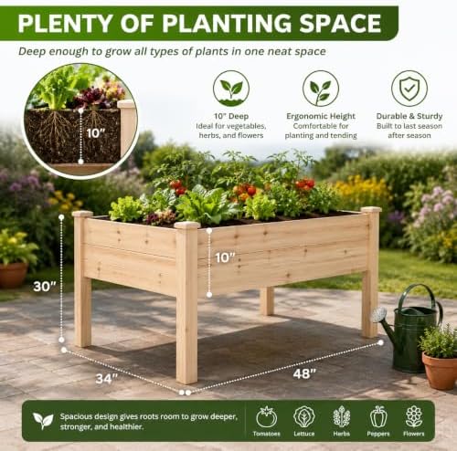 Backyard Expressions 48"x34" Raised Garden Bed - Elevated Wood Planter Box for Healthy Plant Growth, 440 lb Capacity - Natural Color