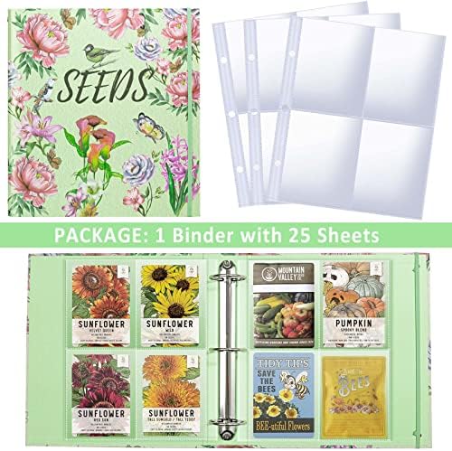 Seed Organizer Garden Seeds Storage Clear Sheet Protectors with 8.5x11 Binder, Seed Packet Organizer Kit