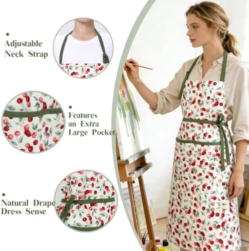 Women's Cherry Floral Print Vintage Kitchen Cooking Apron