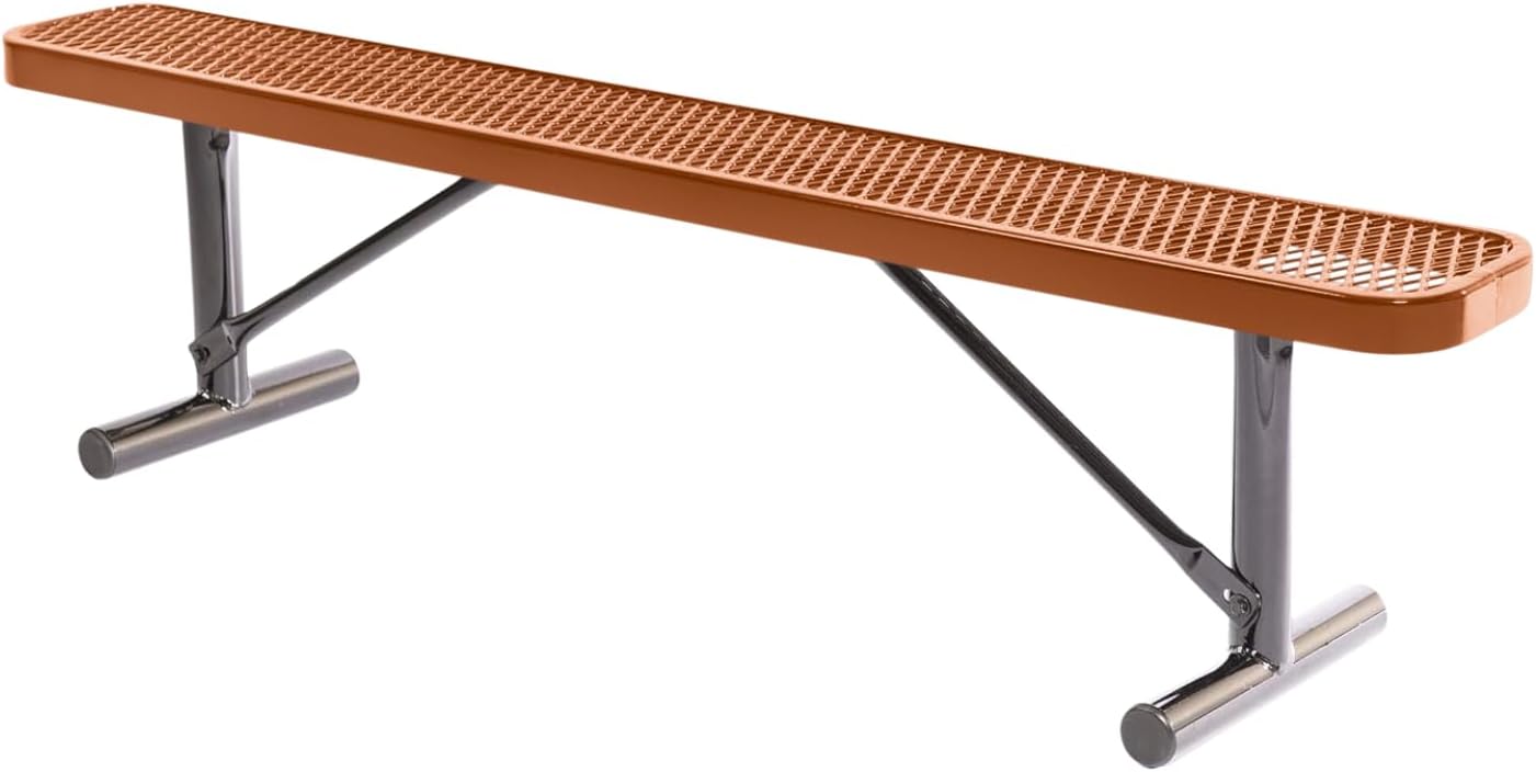 Heavy-Duty Outdoor Bench Thermoplastic Coated, Expanded Metal, Commercial-Grade Seating, Made in America (Portable Without Back, 6 Ft, Textured Copper)