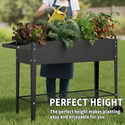 Elevate 2Pcs 32" Tall Raised Garden Bed with Wheel,Planter Box for Backyard,Outdoor Garden, Patio, Balcony, 400lb Capacity,Black