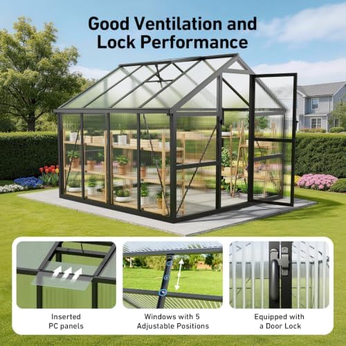 8x8 FT Walk in Greenhouse with Hygrometer, Windproof Warm Plant Green House
