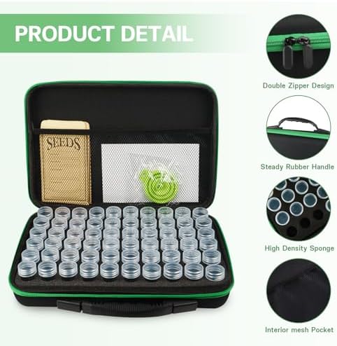 Seed Storage Organizer with 60 Bottles & Envelopes for Garden Seeds
