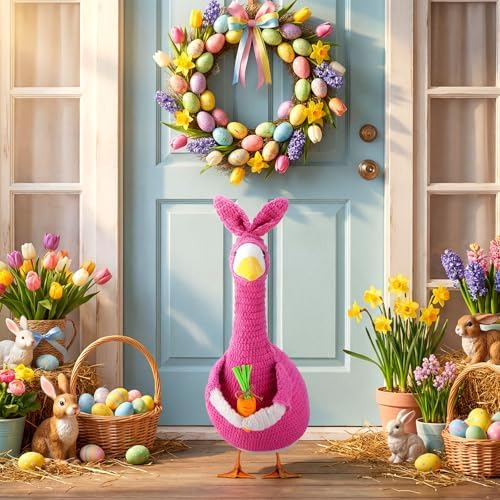 Abbylike Porch Goose Outfits Porch Yard Goose Outfits Clothes Costume Fits Large 23'' Cement for Garden Yard Statue Pathway Decorations(1 Set,Easter Cute)