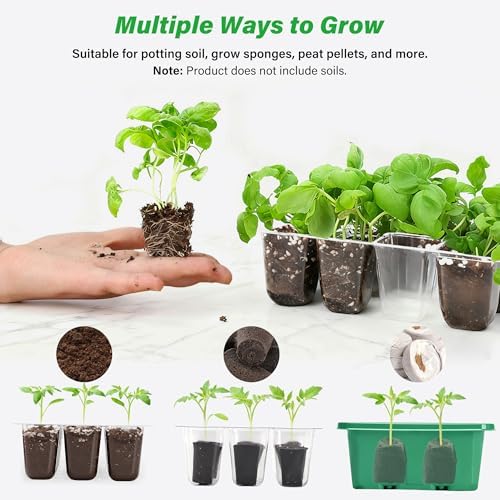 5-Pack Seed Starter Trays, Humidity Dome, Base, 12-Cell Tray, Green
