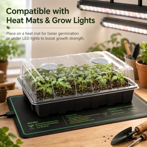Gardzen 5 Pack Seed Starter Trays with Vented Domes 75 Cell Black