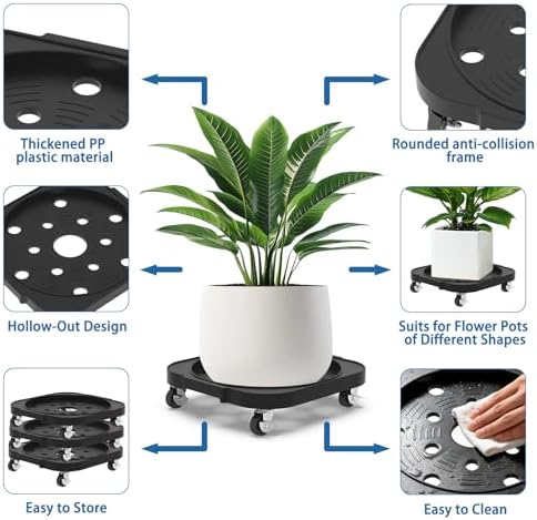2 Pack 11'' Heavy Duty Rolling Plant Caddy with Wheels, Black