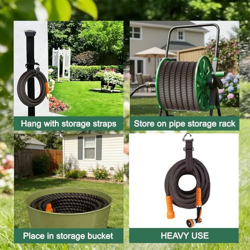 Flexible Garden Hose 50 Ft, Ultra Lightweight Water Hoses w/10 Function Sprayer, Non-Kink, All-Weather Hose Pipe,Abrasion Resistant for Yard, Lawn,Car,RV,Boat,Outdoor Gardening (OrangeBlack,50 Ft)