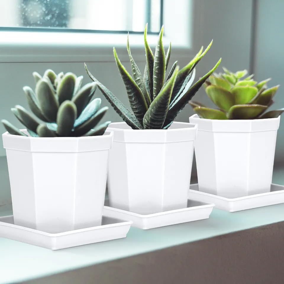 4 Pack Square Plant Saucer 18 Inch, Durable Plastic Plant Saucer, Heavy Duty Plant Pot Saucers, Planters for Indoors and Outdoors Plants，Large Deep Plant Trays for Pots,