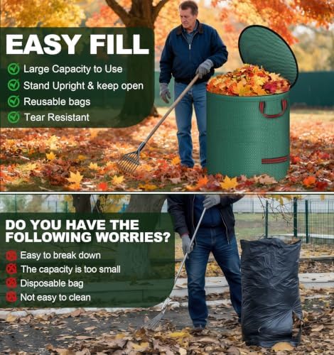 Reusable Yard Waste Bags with Lid, 2 Pack 72 Gallon Lawn and Leaf Garden Bags Heavy Duty with 4 Handles, Collapsible Garden Waste Container for Collecting Indoor Outdoor Debris Leaves Grass Clippings
