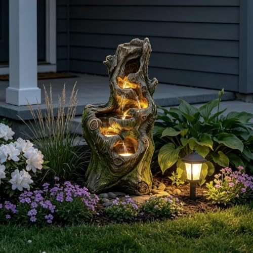 Water Fountain Outdoor 5-Tiers Imitation Wood Waterfall