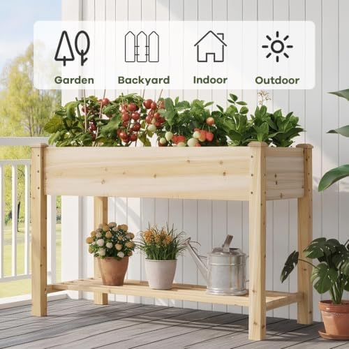 Wooden Planter Elevated Wooden Raised Garden Bed with Legs Planter Box