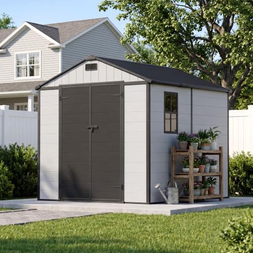 JUMMICO 8 x 8 FT Resin Storage Shed with Floor, Outdoor Large Sheds
