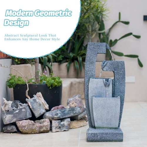 31.69" H Resin Water Fountain, Freestanding Tiered Waterfall Fountain