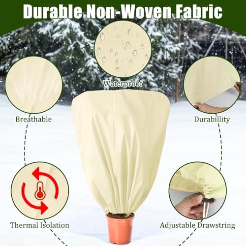 8 Pcs Plant Covers Frost Protection Bag 47"X31.5" Winter Reusable Plants Jacket with Drawstring Shrub Protection Wraps Bags Frost Blanket for Winter Outdoor Garden Plants
