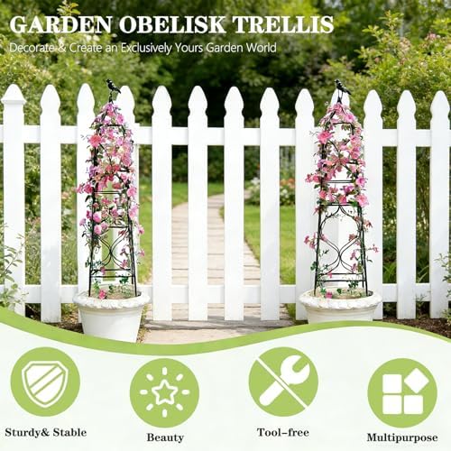 aboxoo 34" Set of 2 Metal Garden Obelisk Trellis for Potted Plants, 2.83FT