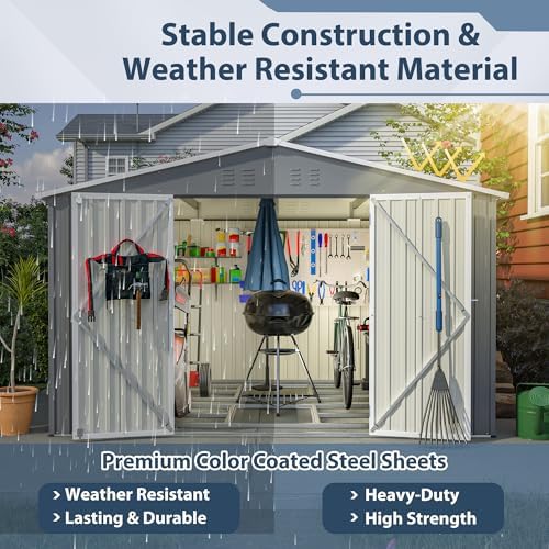 YOPTO 10X8 FT Outdoor Storage Shed,Metal Shed W/Floor Frame,Garden Tool House W/Lockable Hinged Door,Air Vents & Sloped Roof,for Backyard Patio Lawn,Gray