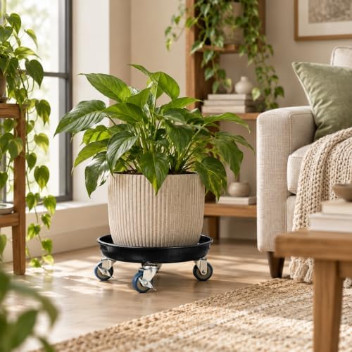 1 Pack 12.2 Inch Metal Plant Caddy, Black