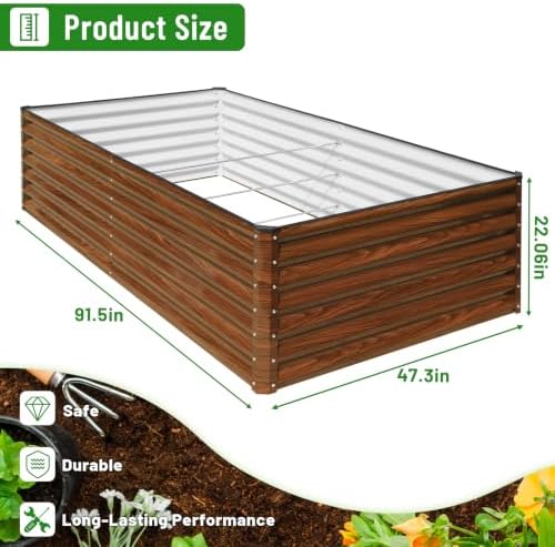 Galvanized Raised Garden Bed 8x4x2FT Outdoor Large Metal Planter Box Steel Kit for Planting Vegetables, Flowers