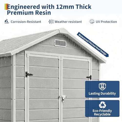 Garvee Outdoor Storage Shed with Floor, Plastic Resin Garden Shed