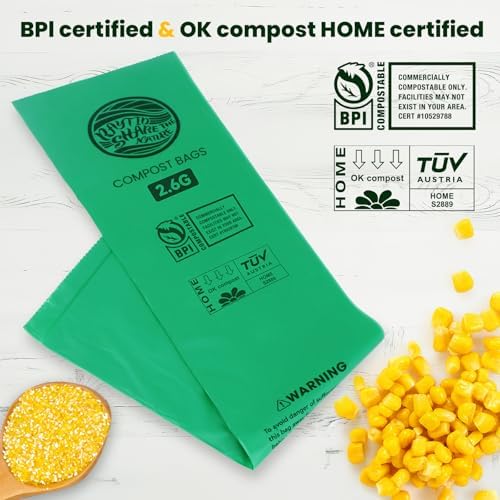 RAYTID Compostable trash Bags 2.6 Gallon Compost Bags for Kitchen Countertop Bin 1.3,2,3, Gallon, 120 Count,Small Kitchen Food Scrap Waste Bags,ASTM D6400, US BPI & Europe OK Compost Home Certified