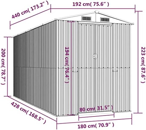 vidaXL Garden Shed Anthracite 75.6"x173.2"x87.8" Galvanized Steel