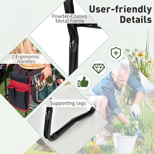 GIANTEX Garden Kneeler & Seat, Heavy-Duty Garden Bench, Black with 1 Bag