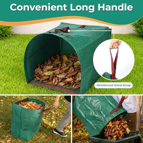 3 Pack 53 Gallon Reusable Yard Waste Bags, Dustpan-Type Leaf Collector Bag, Collapsible Heavy Duty Leaf Bags, Standable Garden Waste Bags for Collecting Leaves, Lawn Grass, Clippings and Branches