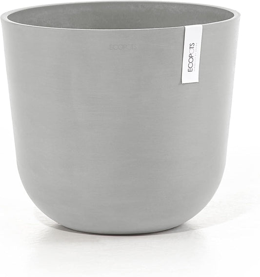 Ecopots Oslo Durable Modern Round Indoor/Outdoor Recycled-Based Composite Flower Pot Planter, White Grey, 14"