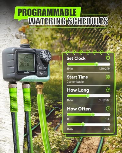 RAINPOINT 3 Zone Sprinkler Timer, Brass Inlet IP65 Waterproof Hose Irrigation Timer with Rain Delay, Manual Auto Watering, Large LCD Display for Yard, 2027 New Version V2