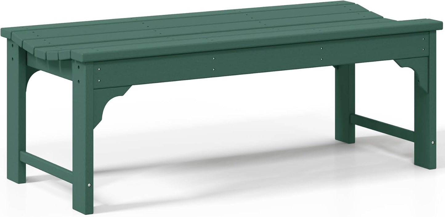 Outdoor Benches Weatherproof, All Weather Resistant Park Bench Poly Lumber Backless Garden Bench Seat for Entryway Front Porch, Dark Green