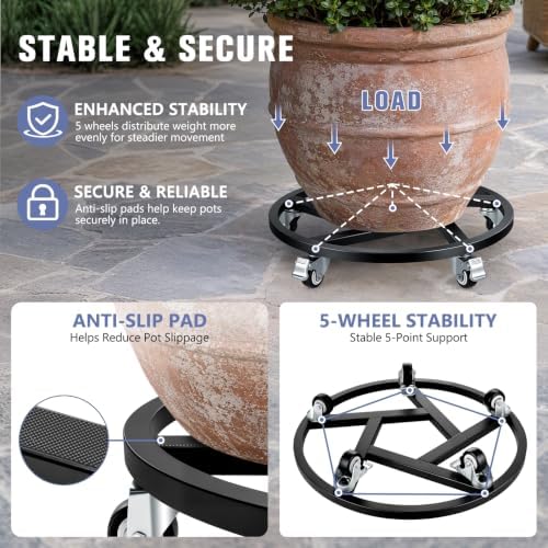 KEDSUM 20" Metal Plant Caddy with Wheels Heavy Duty, 550LBS, Anti-Tip