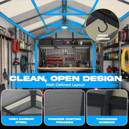 Bezseller 8x10 FT Resin Storage Shed with Floor, Dark Grey