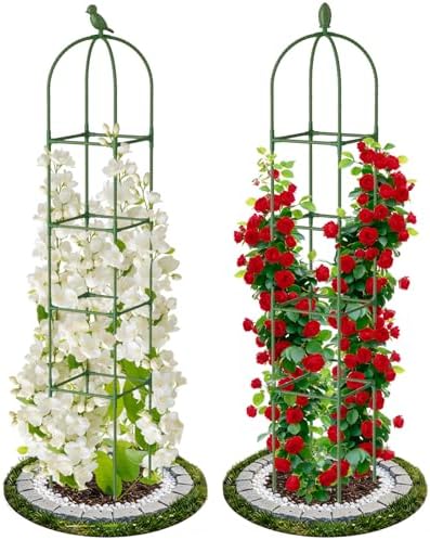 2 Pack Garden Obelisk Trellis for Climbing Plants, 71" Rustproof Metal Tower Plant Support Cages, Rose Trellis for Tomato Potted Flowers Vegetables Vines, Indoor Outdoor Garden Patio