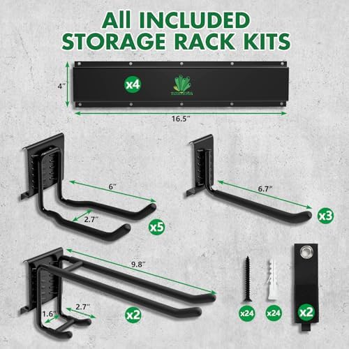 64" Garage Tool Organizer Wall Mount - 720lbs Garden Tool Organizer with Adjustable Hooks, Heavy Duty Metal Garage Storage Rack