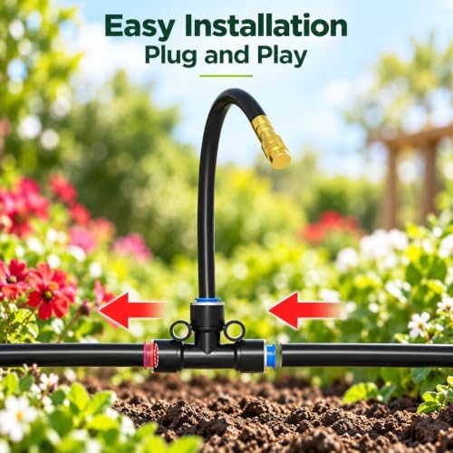 MIXC 50Ft 1/4" Drip Irrigation System,2026-Upgrade Garden Irrigation Kit with 12pcs Adjustable Copper Nozzles,Automatic Atomizing Watering System for Outdoor Plants,Raised Bed,Yard,Potted Plant,Lawn