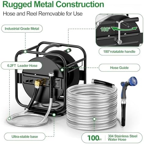 SPECILITE Garden Hose Reel With 100Ft Metal Water Pipe